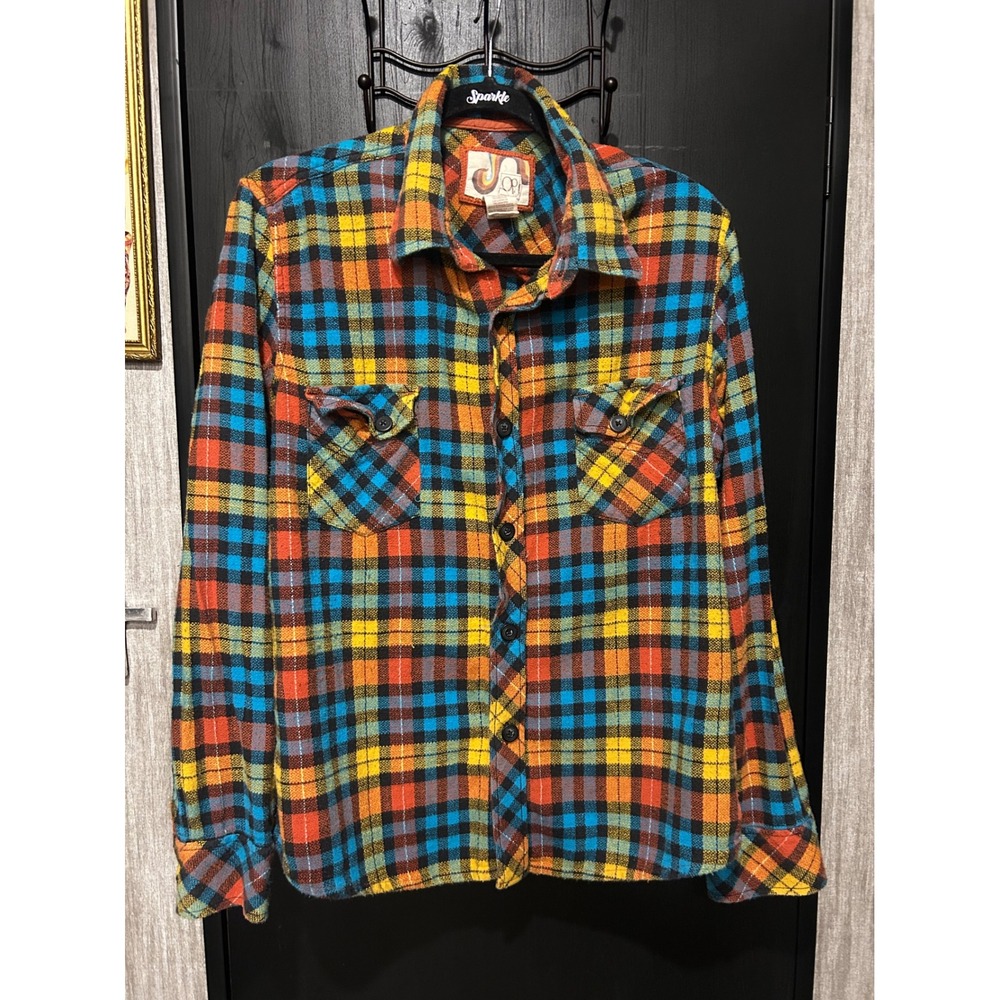 Ocean Pacific OP Mens XL Plaid Button Down Shirt Multicolor Geometric Woven L/S